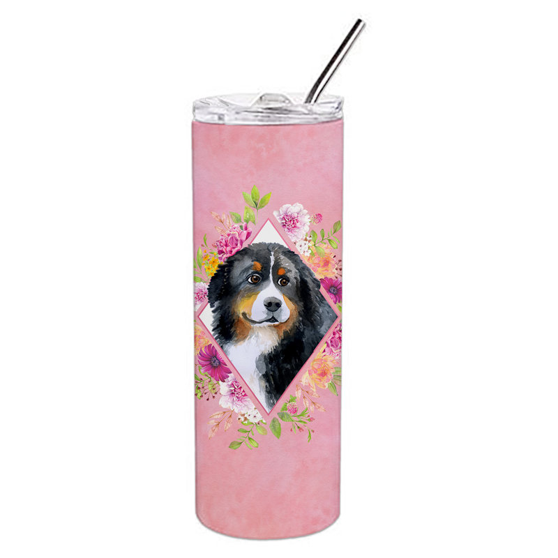 E23BF9F8391D466E9CA4F8DFEBD9A7DB de verre 20 oz à double paroi en acier inoxydable chiot, Bouvier bernois noir, Rose