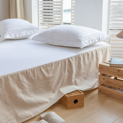 French Linen Bed Skirt with Pleated Corner Drop