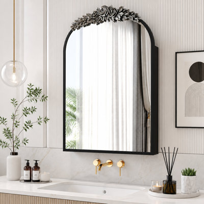 Miroir d'armoire à pharmacie vintage avec dessus sculpté en arc de 16 po x 24 po