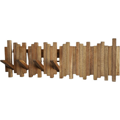 Porte-manteau mural en bois d'acacia naturel, 7 crochets rabattables, fixation magnétique, organisateur d'entrée moderne, brun clair