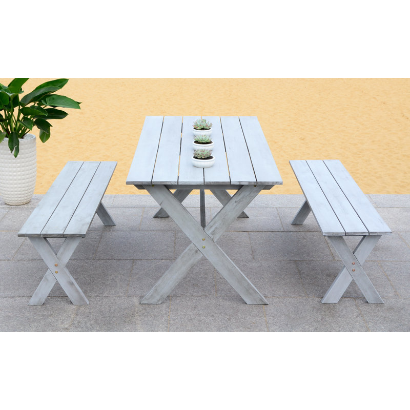 Marina 4 - Person Acacia Wood Patio Dining Set with Rectangular Table, Gray