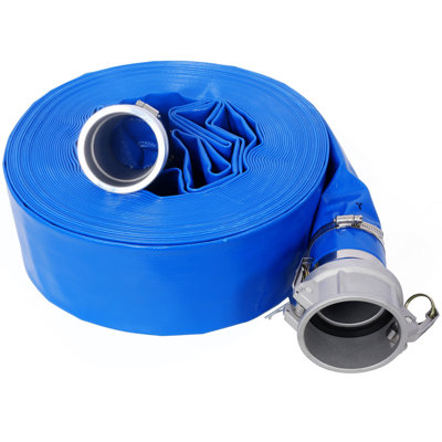 3"X100FT Pool Backwash Hose, Heavy Duty Reinforced Blue PVC Lay Flat Water Discharge Pump Hoses For Swimming Drain Pools And Clean Filters, With Aluminum Camlock C And E Fittings