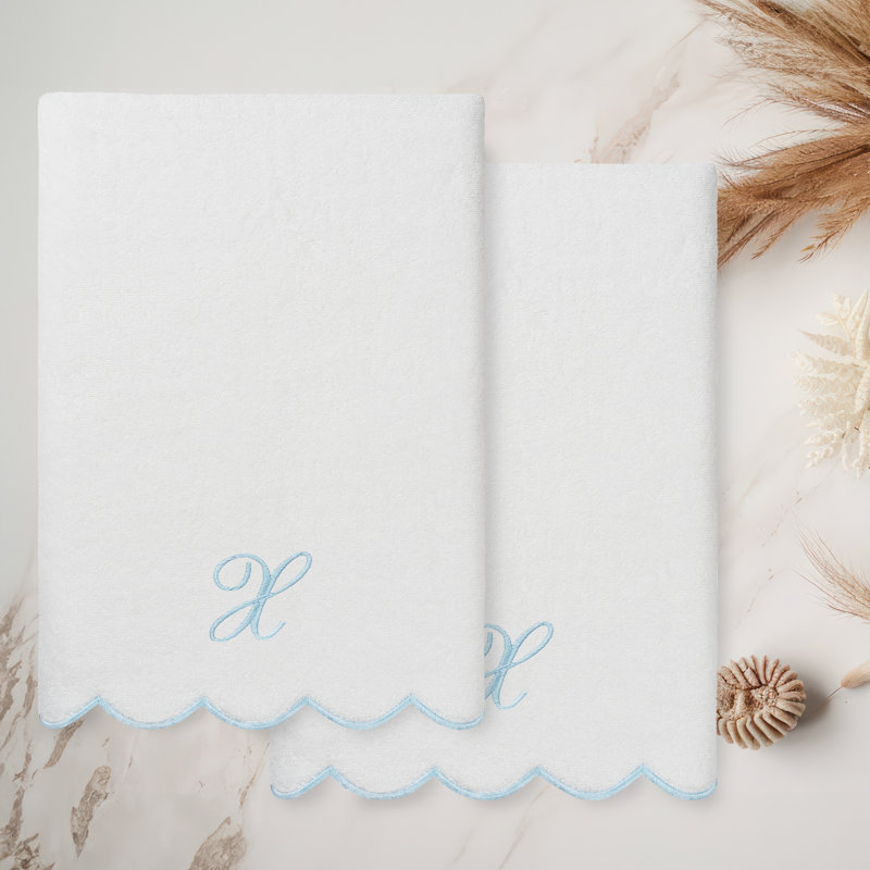 Ensemble de serviettes de bain personnalisées 100% coton turque 2 pièces Linum Home Textiles ADORNIA, Blanc / Bleu, X