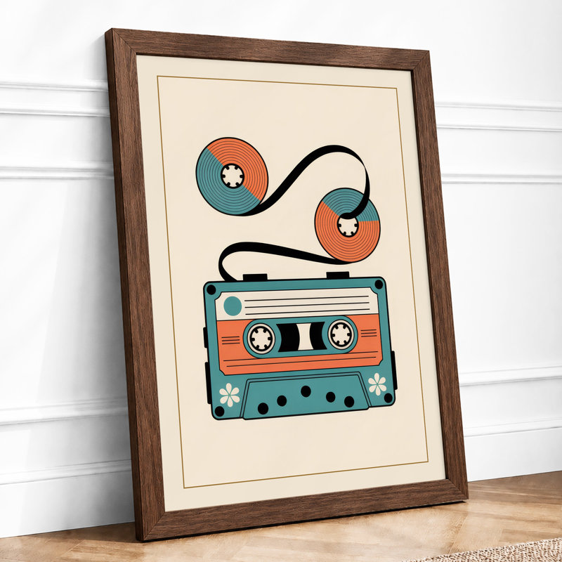 Unspooled Cassette Retro - Framed Print, Walnut, A4 - 29.7 x 21.0 cm