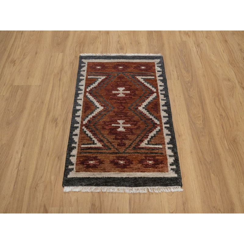 Tapis brun ambré 2 pi 1 po x 3 pi 1 po de conception amérindienne du Sud-Ouest avec construction empilée, moelleux et luxueux, noué à la main, pure laine, tapis, échantillon, tapis oriental