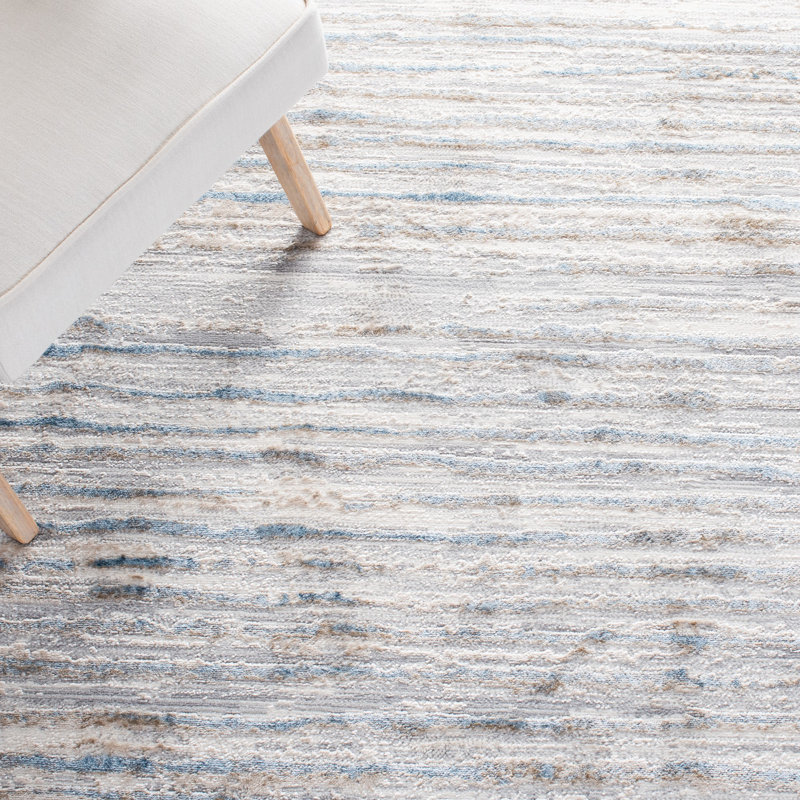 Tapis rayé gris / bleu / ivoire Minkley, Rectangle 4 pi x 6 pi