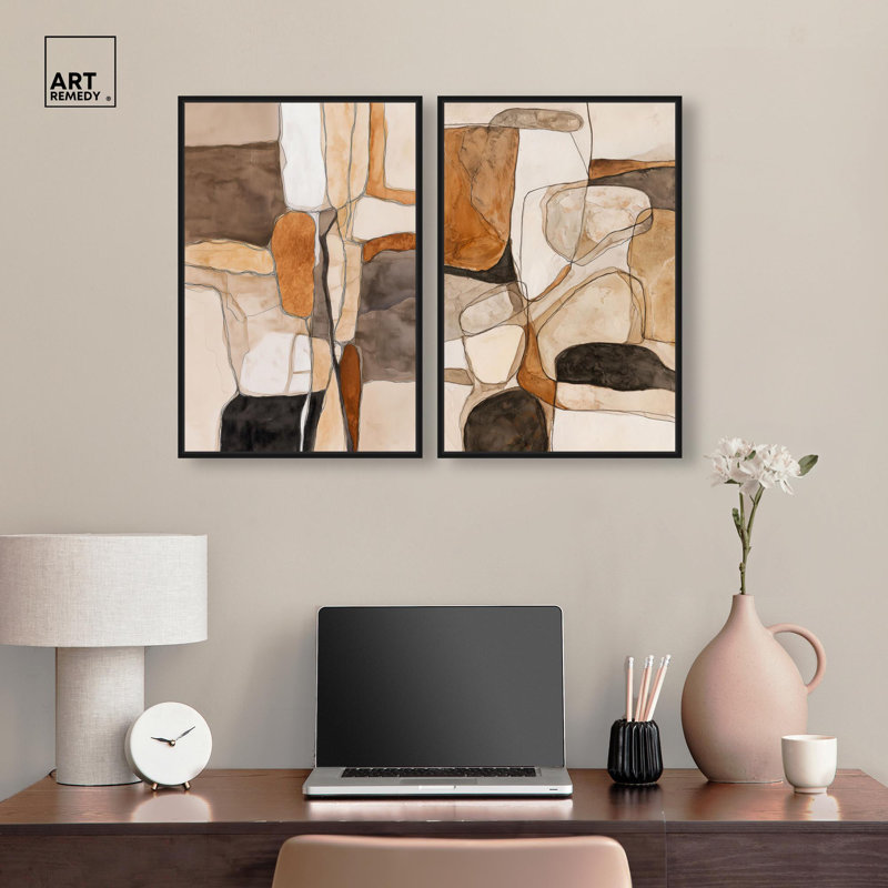 Quarry Wall Abstract Set Canvas Print Boho Gold Wall Decor Set by Art Remedy, Black Frame, 10 x 15, H 25 po x l 17 po