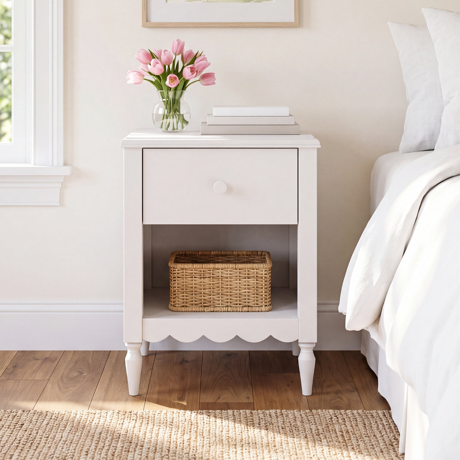 Dolly 1 Drawer Nightstand With Shelf, Linen White