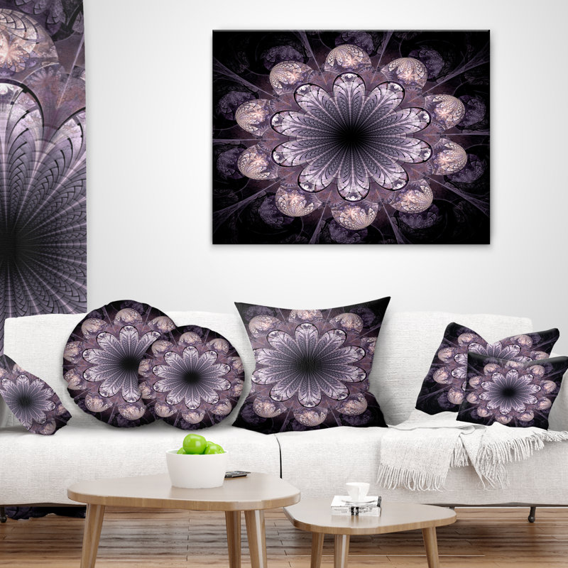 Motif de fleur fractale rose foncé - coussin imprimé abstrait, 16 po x 1 po, Coussin décoratif