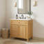 Meuble-lavabo à cadre en bois massif 30 po avec lavabo, armoire de rangement multifonctionnelle avec 3 tiroirs et porte (bois / bois clair)-626821953-626821958