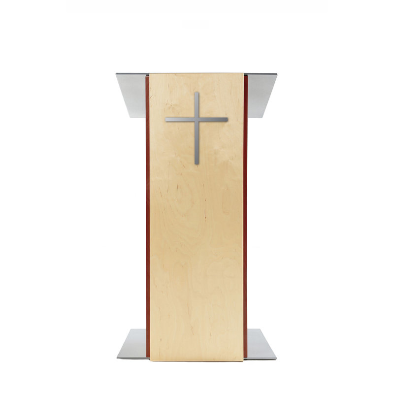 Podium double en bois 45 "avec roulettes, Naturel / acajou