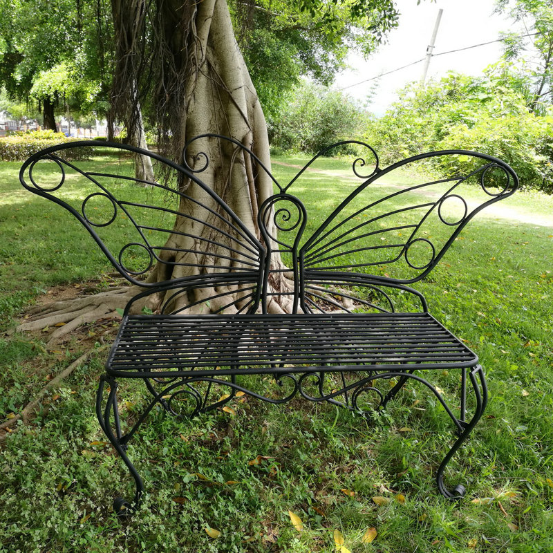  Butterfly Metal Outdoor Garden Bench, Black