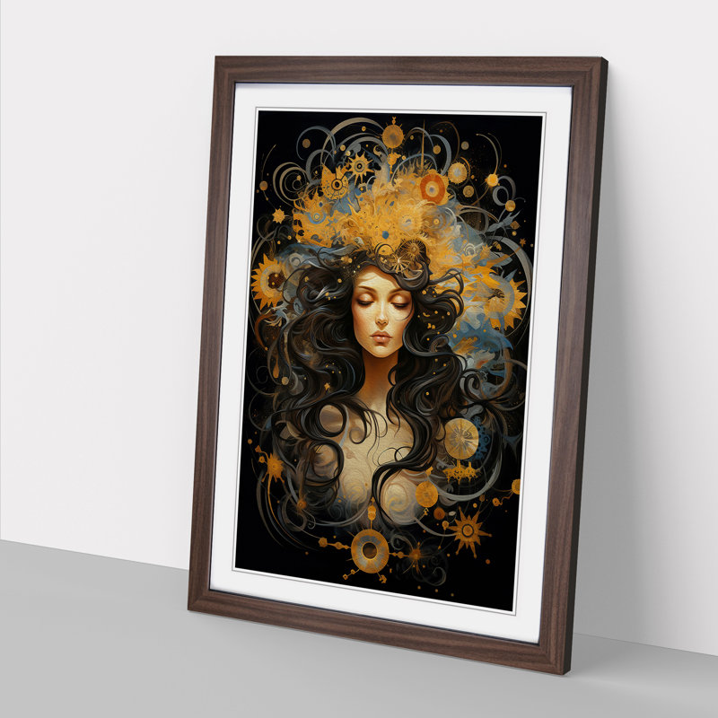 Virgo Zodiac Modern - Framed Print, 46cm H x 34cm W x 2cm D, Walnut