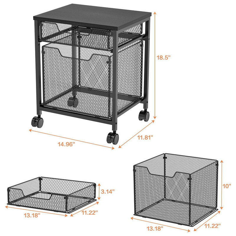 Black Mobile Legal Size 2-Drawer Rolling File Cabinet