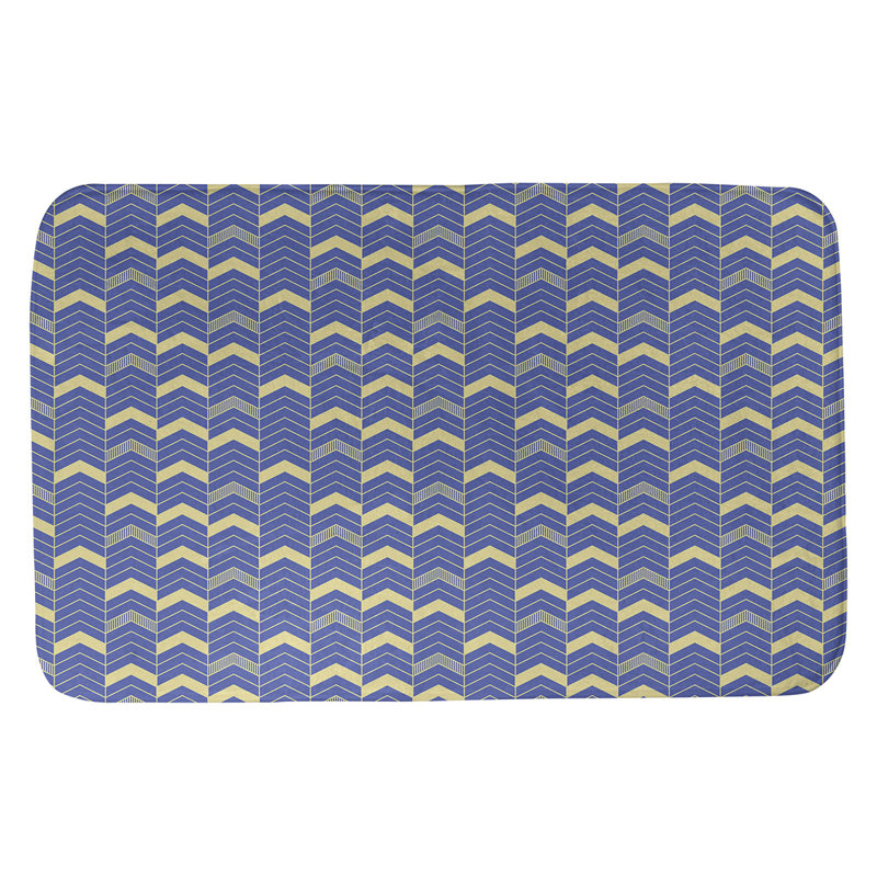 Tapis pour salle de bain lineed chevrons Stephenie, l 17 po x L 24 po, Bleu / Jaune