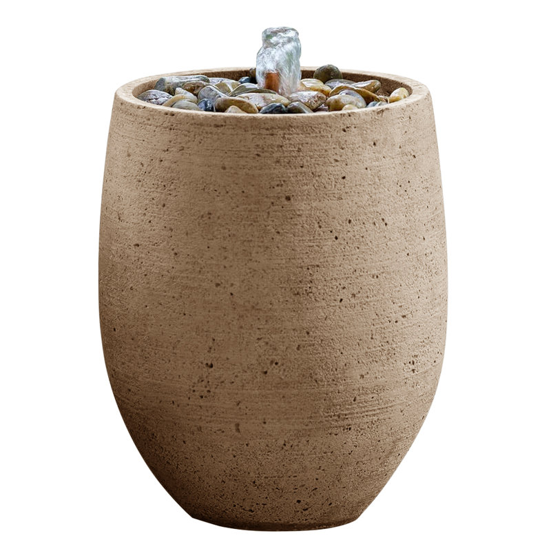Fontaine en béton Yayla, H 16 po x l 12,25 po x P 12,25 po, Pierre calcaire vieillie