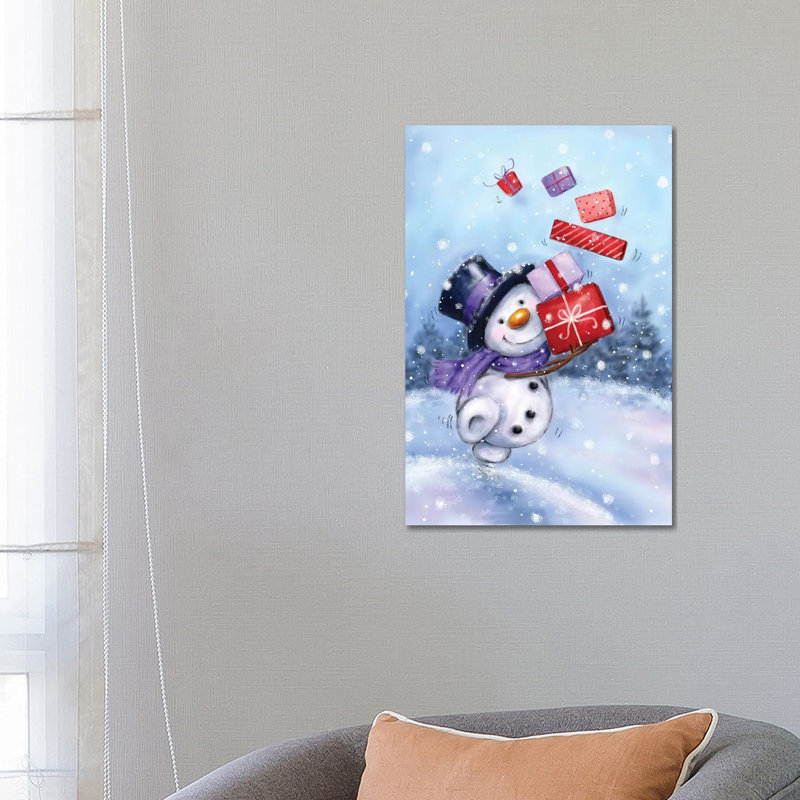 Snowman With Presents IV by MAKIKO - Wrapped Canvas Print, 66.04 cm H x 45.72 cm W x 3.175 cm D