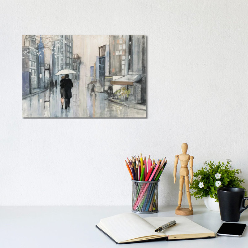 Spring Rain New York Neutral by Julia Purinton - Wrapped Canvas Painting, 20.32 cm H x 30.48 cm W