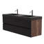 Meuble-lavabo de 60 po en noyer avec lavabo à surface solide d'ingénierie noir mat et tiroirs noirs doux-131428775