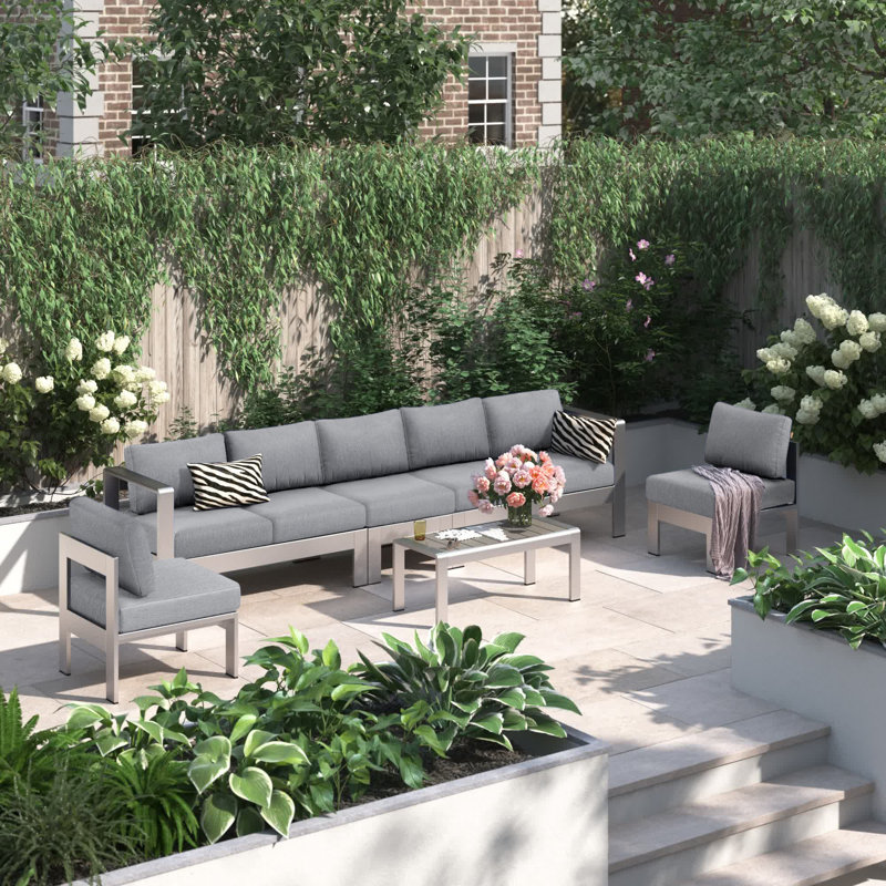 Ensemble de canapé modulaire d'extérieur en aluminium 6 pièces Shore, Gris