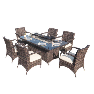 Ensemble de conversation en osier / rotin pour 6 personnes avec coussins Cambronero
