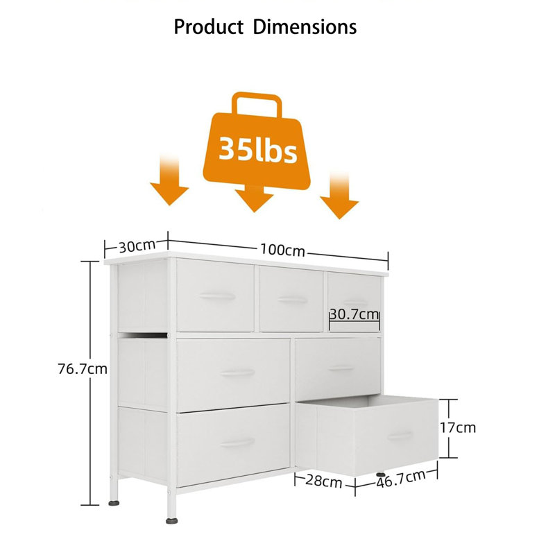 100cm W 7 - Drawer Chest of Drawers, White