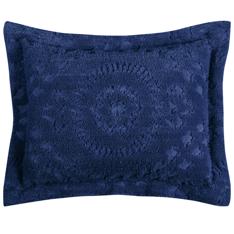 Taie d'oreiller standard touffetée 100% coton Rio Collection, conception en médaillon, housse de coussin décorative douce et respirante, certifié OEKO-TEX, lavable à la machine, toutes saisons, 21 po x 27 po, bleu marine