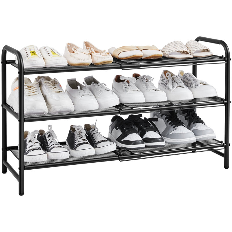 Expandable Shoe Rack for Entryway Hallway, Black, 15 Pairs-3Tier