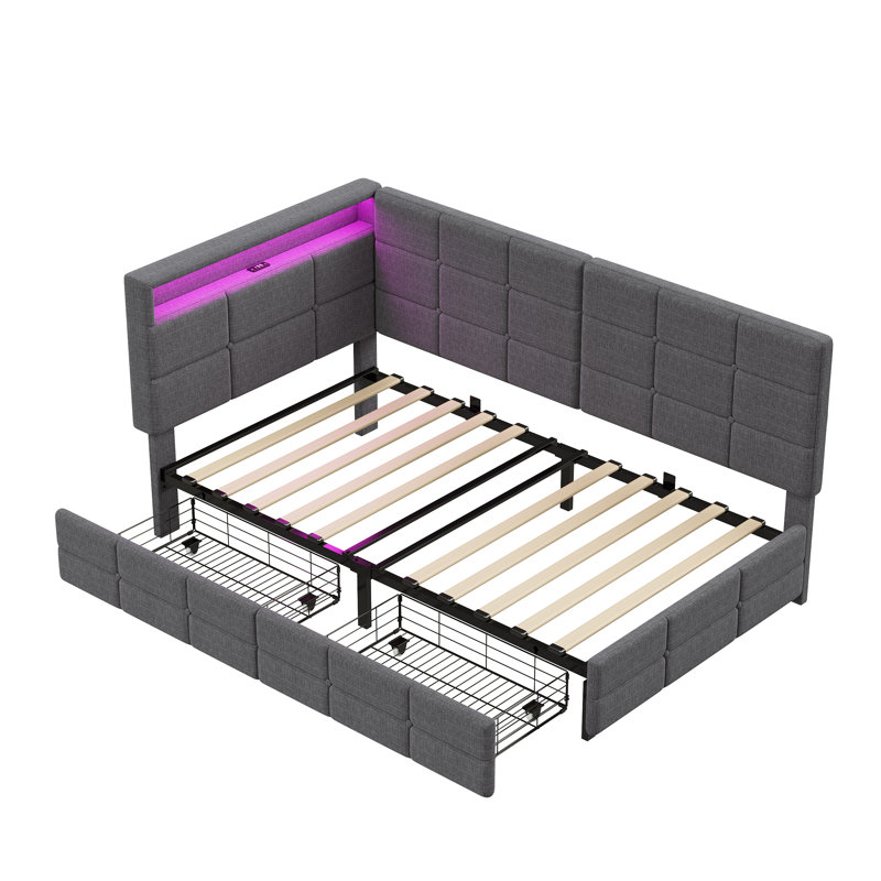 3ft Single Daybed with 2 Drawers, LED Light and USB Charging