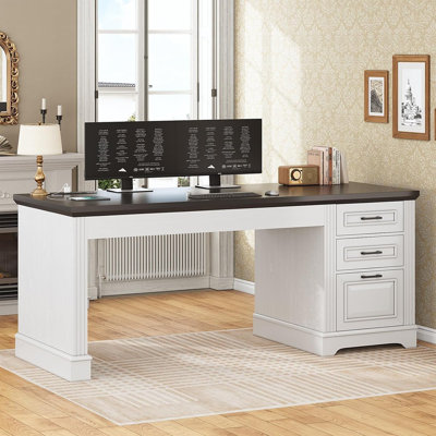 Office Desk With 3 Drawers, 55" Executive Computer Desk W...