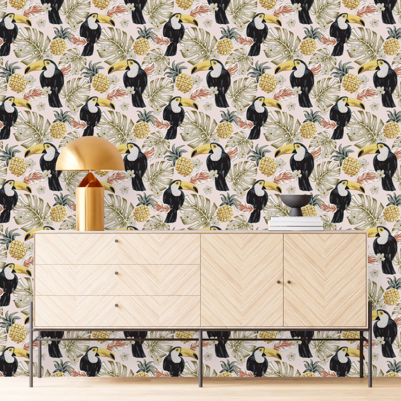 Adhésif mural toucans et ananas Kingzley, L 2,08 pi x L 10,42 pi