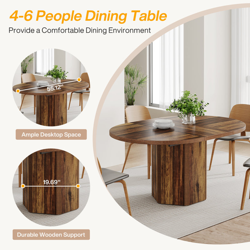 Rustic Brown Reclaimed Wood Oval Dining Table for Six