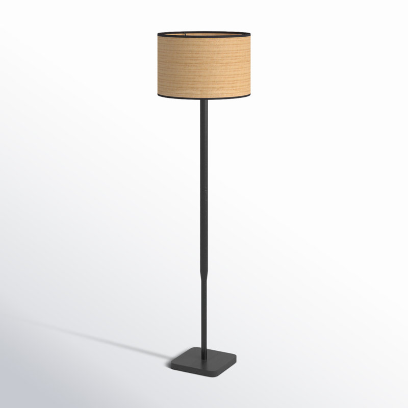 Lampe sur pied 58 po Phipps, Noir, Tissé naturel / bordure noire