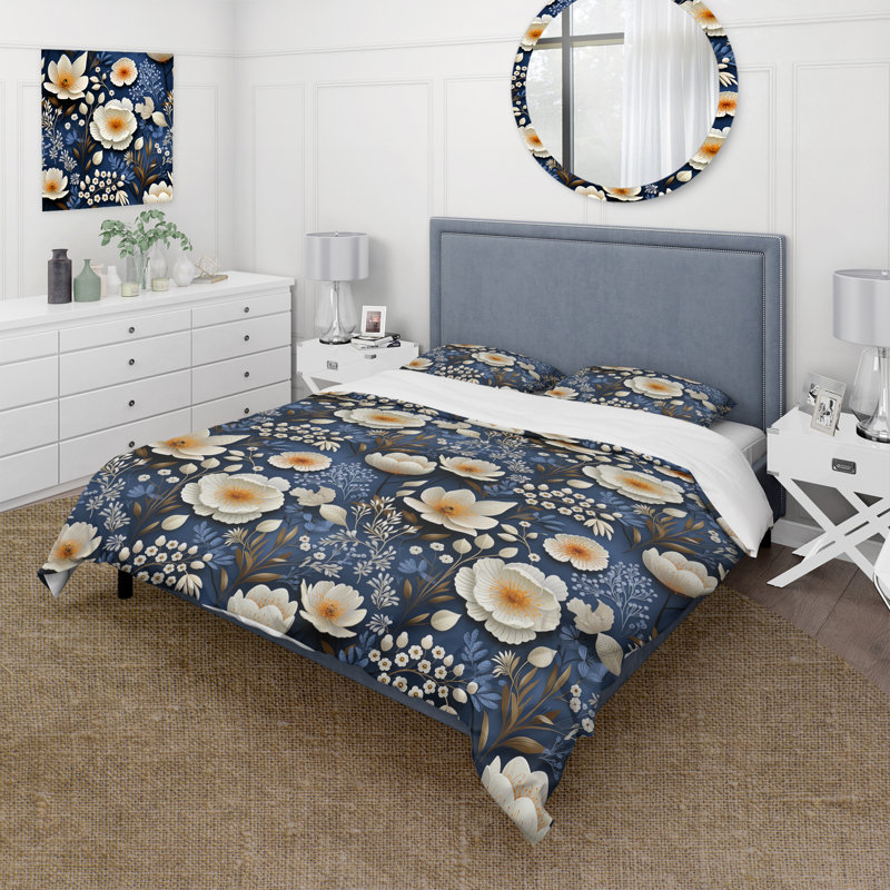 Ensemble de housse de couette à motif floral bleu rustique à motif floral II