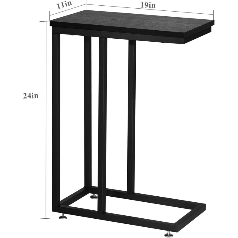 C-Shaped End Table For Sofa, Bed & Chair - Slide Under Space-Saving Side Table, 2 Pack, Black