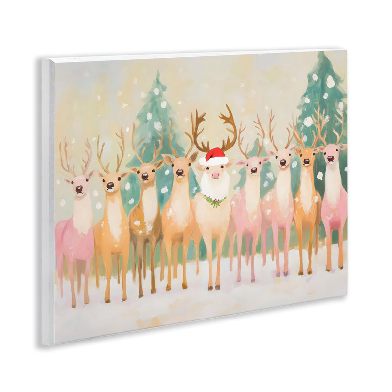 Plaque murale Pastel Santa's Reindeer, design par Arlington Prints
