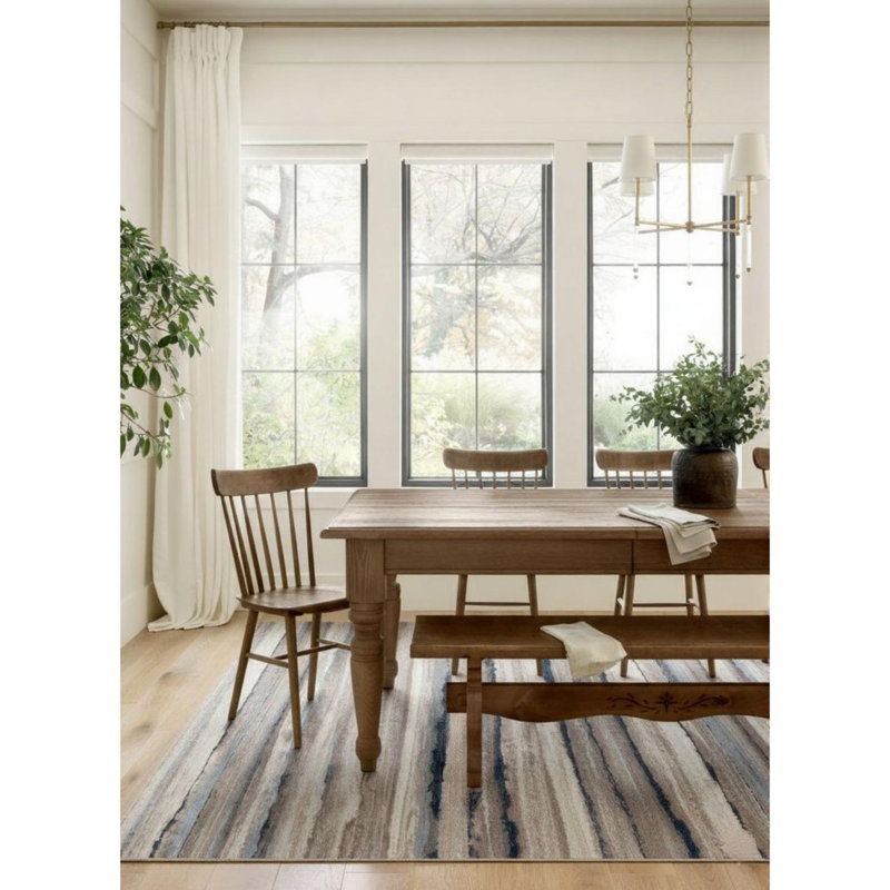 Rug Branch Rimal 4' x 6' (3'9" x 5'6") Blue/Brown Abstract Indoor Area Rug, Contemporary, Low Pile, Stain-Resistant Carpet - Living Room, Bedroom, Dining Room, and Kitchen