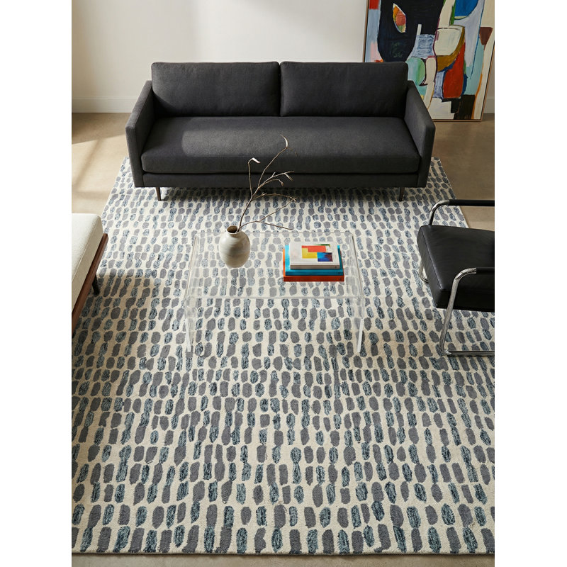 Ink Blot Wool Area Rug in Black/Gray, Rectangle 14' x 18'
