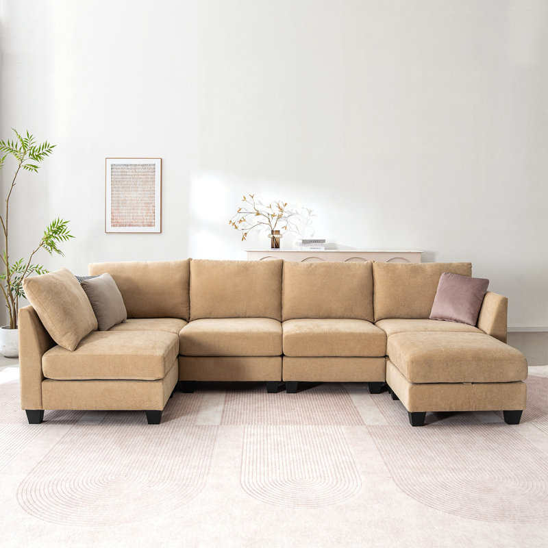 Canapé modulaire de 124 po avec repose-pieds, Beige