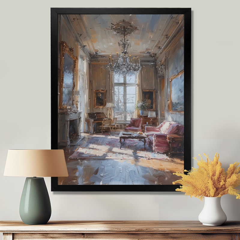 Décoration murale chateau rose beige et chateau, H 44 po x l 34 po x P 1,5 po, Toile encadrée noire simple