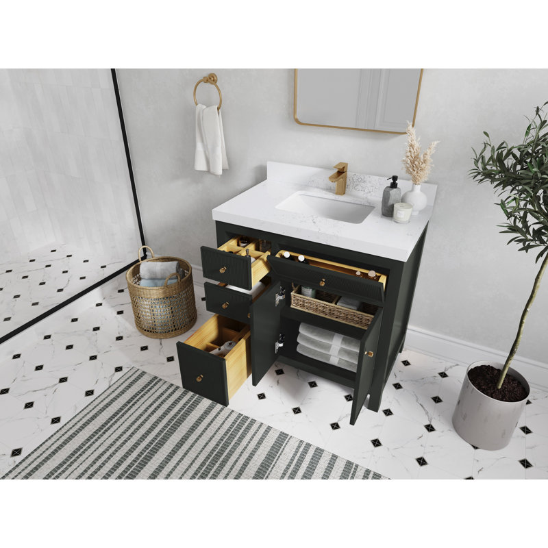 Sonoma 36 In. W X 22 In. D Centre Sink Bathroom Vanity In Blacktop With Cove Edge Quartz, Calacatta Laza