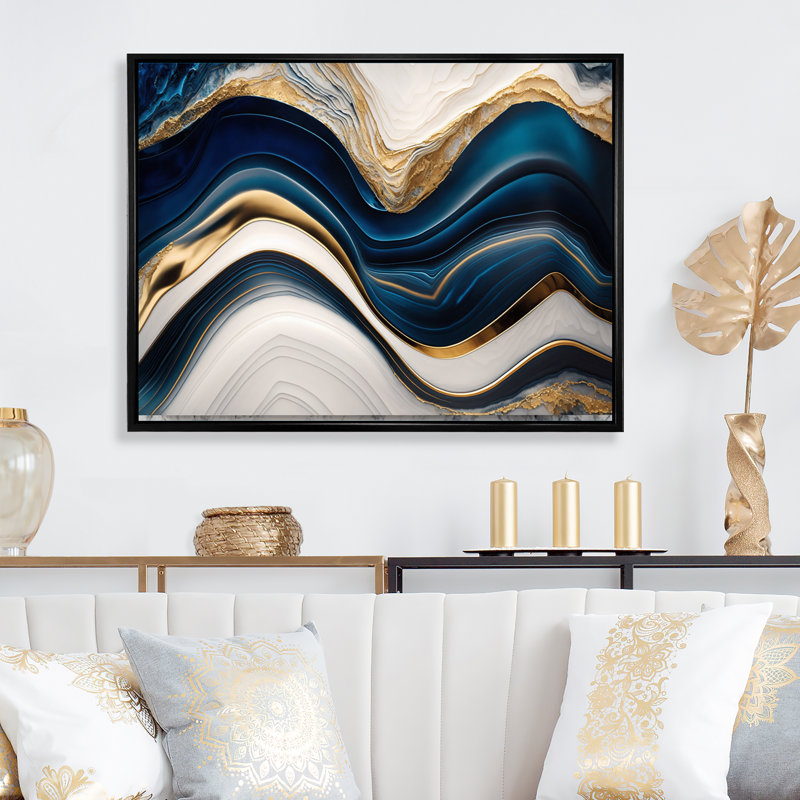 «Abstract Geode Waves Blue III», reproduction sur toile, L 20 po x H 12 po, Cadre flottant noir