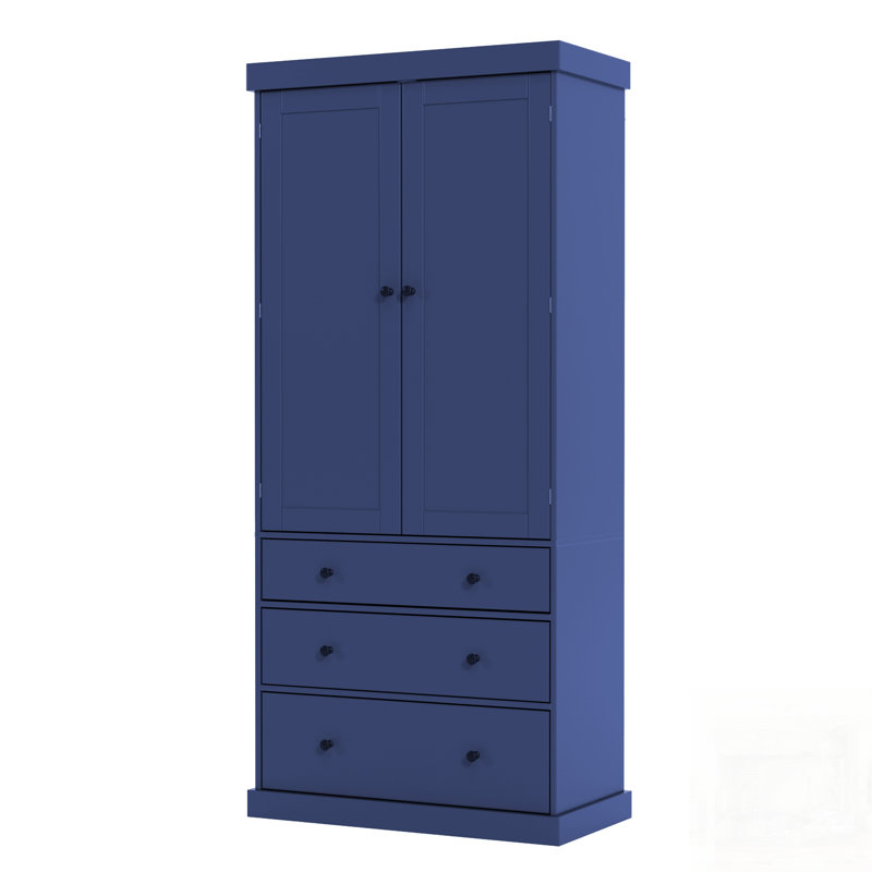 Garde-manger spacieux avec 3 tablettes réglables, 8 tablettes de porte et 3 tiroirs pour un rangement efficace, Marine