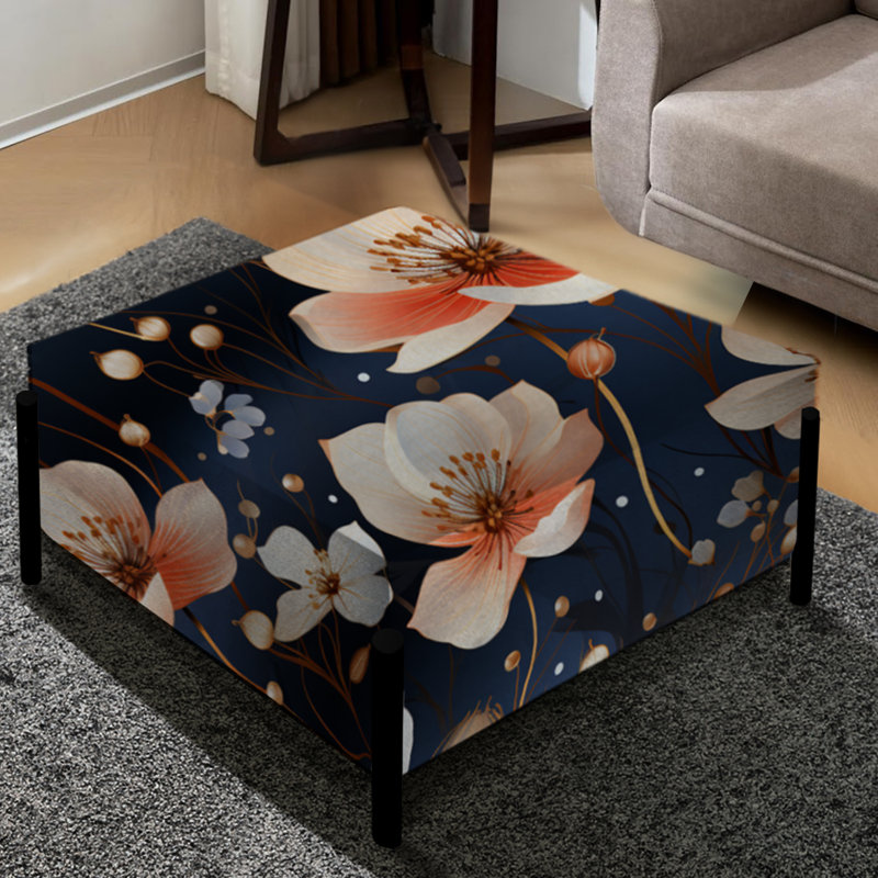 Mystic Aura Beige et orange Floral Delight - Grand repose-pieds carré floral