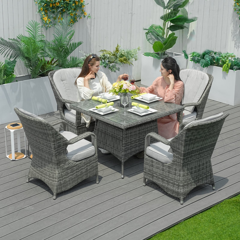 Ensemble de salle à manger long pour 4 personnes avec coussins 39,37 "Square, Gris/gris pâle