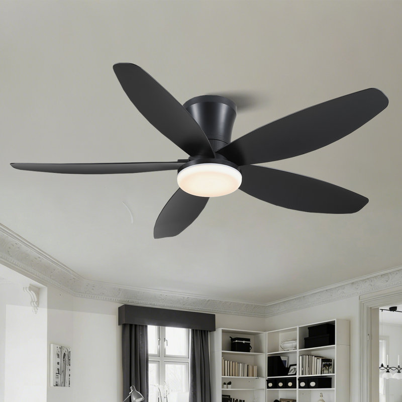 Flush Mount Ceiling Fans With Lights And Remote/app, 36" Wide, Black