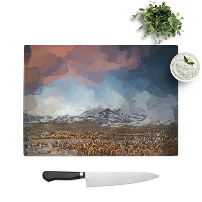 Glass King Penguins & Mountains in Abstract Chopping Board