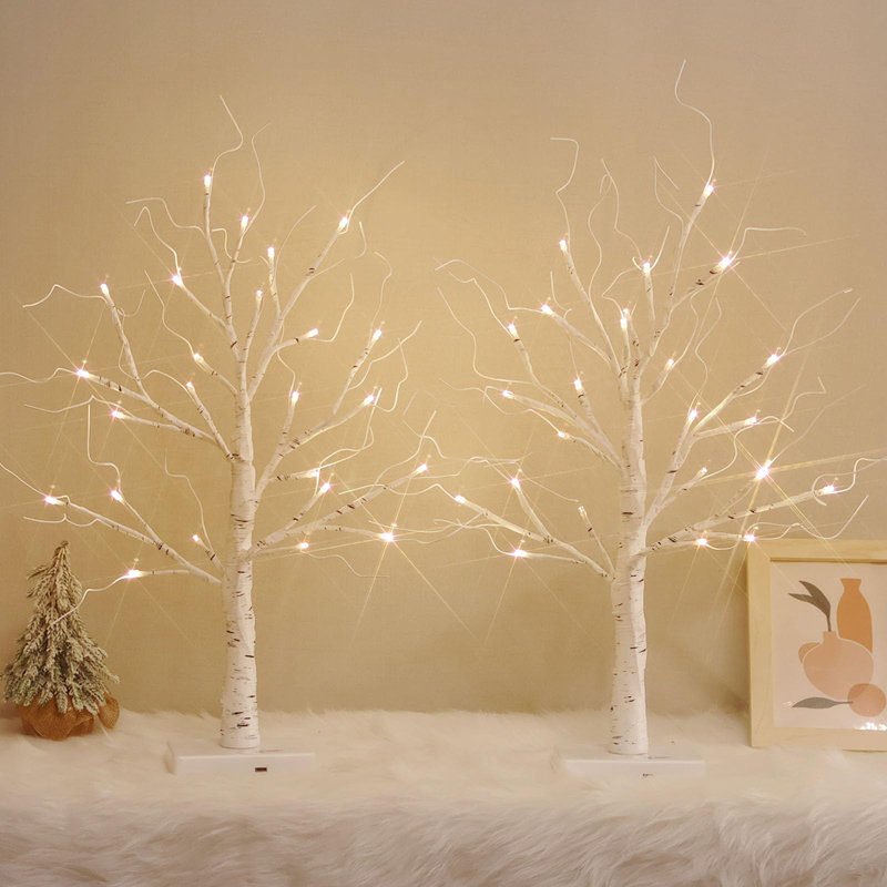 2-Pack White Birch Tree with LED Lights – 24 LED Warm White Easter Tabletop Tree