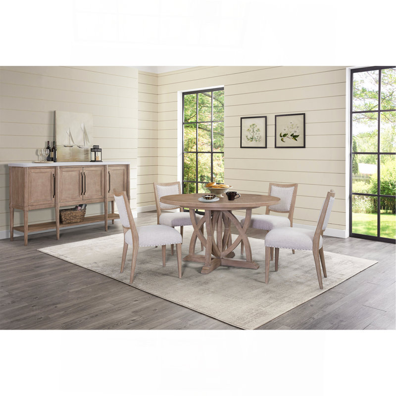 Table ronde 54 po extensible 4 chaises et plateau en ciment 6 pièces