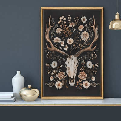 Animals In Flowers " Moody Gothic Animals Goat Skull Dark Floral Botanical Daisies Artwork Paintings "